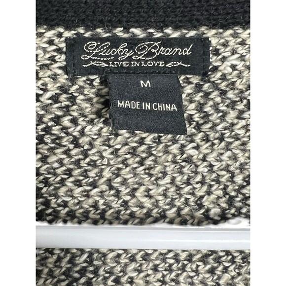 Lucky Brand Womens Black Beige Gray Open Front Geomstric Cardigan Sweater Size M - Picture 5 of 13